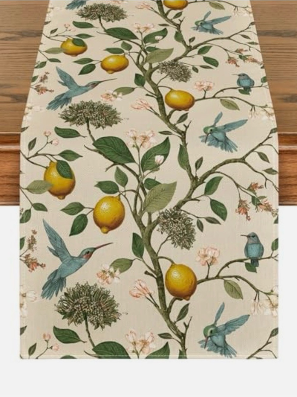 Colorful Hummingbird/Yellow Lemons & Blue Decorative Tapestry Fabric Runner 72”
